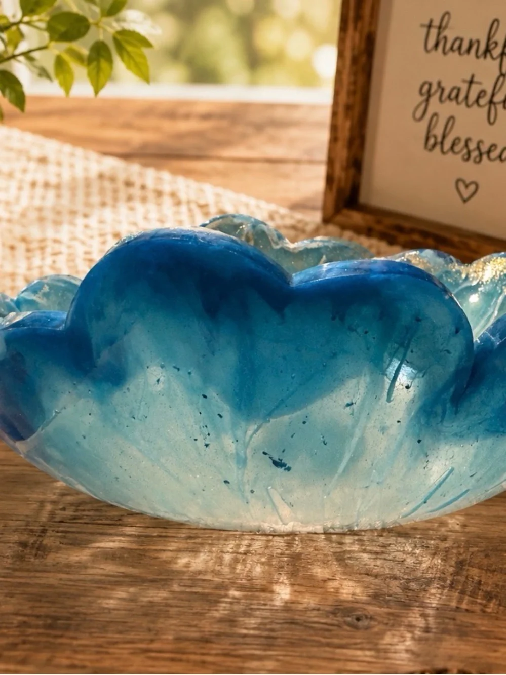 Blue & White Resin Decorative Bowl with matching coasters